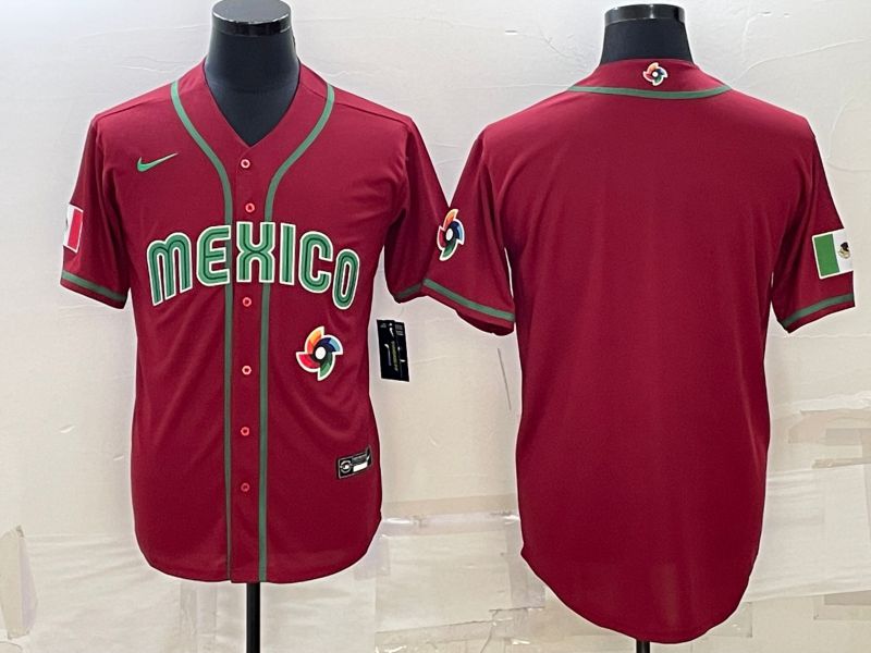 Men 2023 World Cub Mexico Blank Red Nike MLB Jersey7